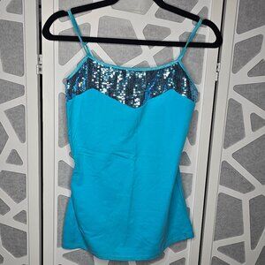 Express Fitted Bra Cami Tank Top Blue Sequins Size Medium